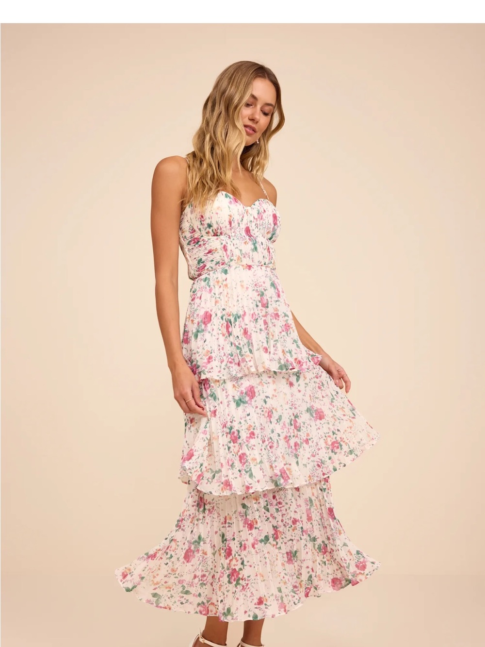 NWT Lulu's White Maxi Dress with Pink Floral Print